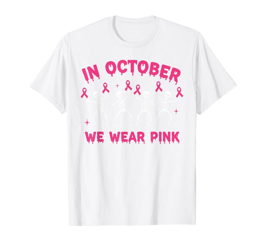 Pink Ribbon Breast Cancer Awareness Skeleton Boys Men Kids T-Shirt