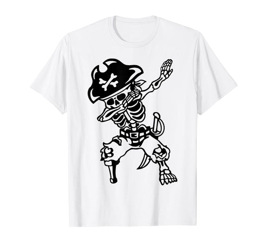 Dabbing Pirate Skeleton Spooky Costume Funny Halloween T-Shirt