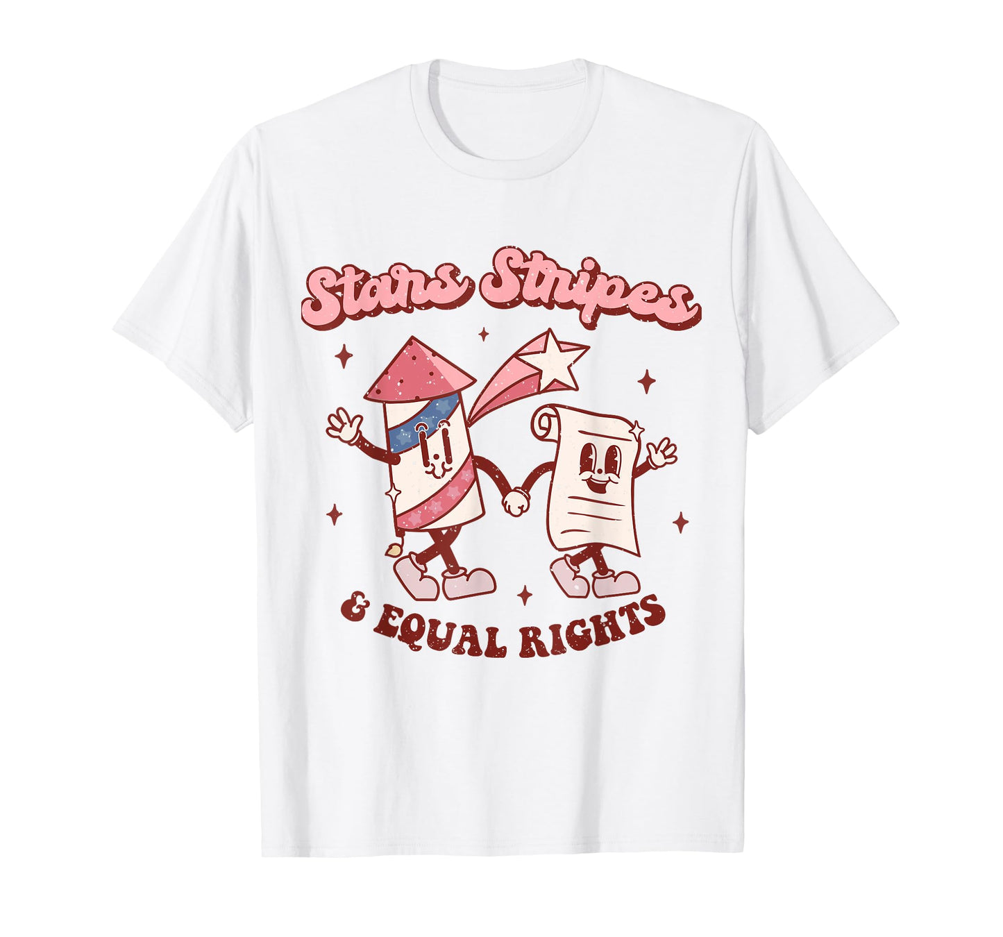 Stars Stripes & Equal Rights 4th Of July Retro Groovy Women T-Shirt