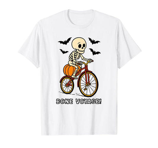 Cute Skeleton On A Bike Bone Voyage T-Shirt
