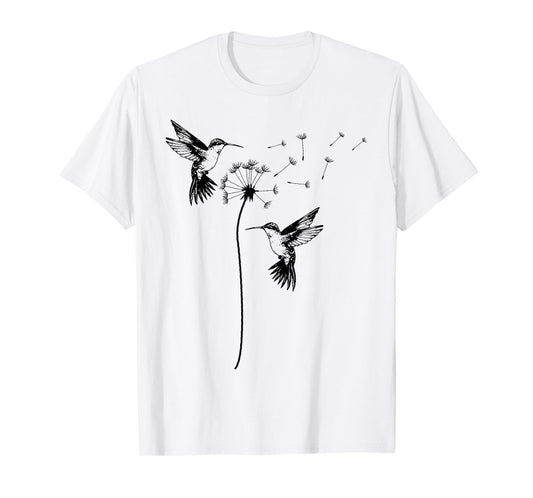 Cute Dandelion Hummingbird Graphic For Nature Lovers Women T-Shirt