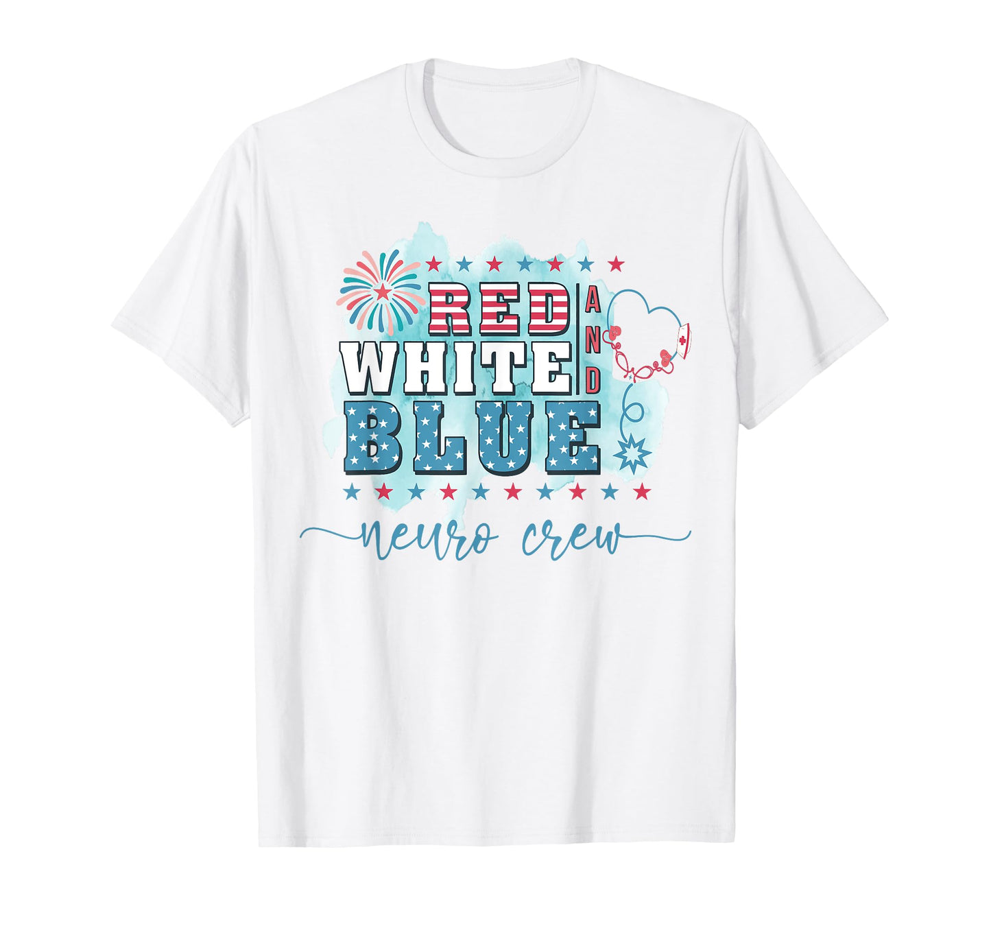 Red White Blue Neuro Crew 4th Of July Neurology RN Nursing T-Shirt for Women Men