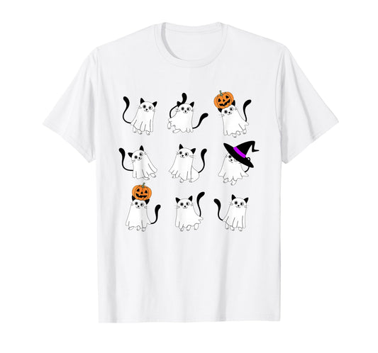 Cute Ghost Cat Funny Halloween Outfit Costumes Black Cat T-Shirt