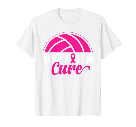 Dig For A Cure Breast Cancer Awareness Volleyball Pink Print T-Shirt
