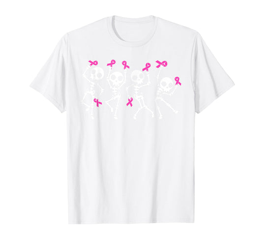 Pink Ribbon Breast Cancer Awareness Skeleton Boys Men Kids T-Shirt