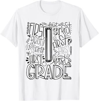 Back To School First Day of School Typography First Grade T-Shirt