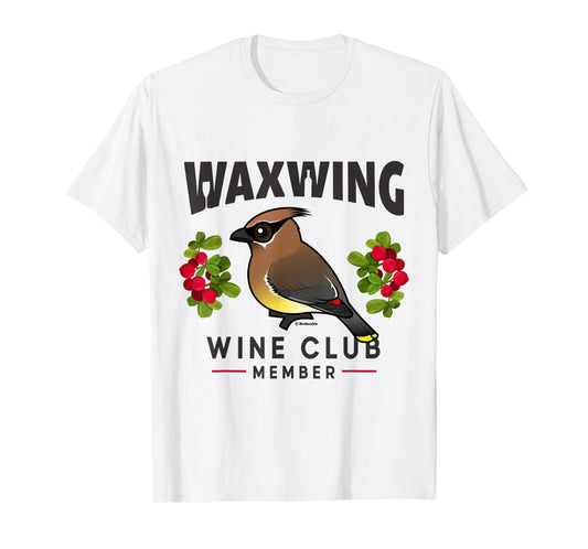Cute Cartoon Cedar Waxwing Wine Club Funny Birdorable Bird T-Shirt