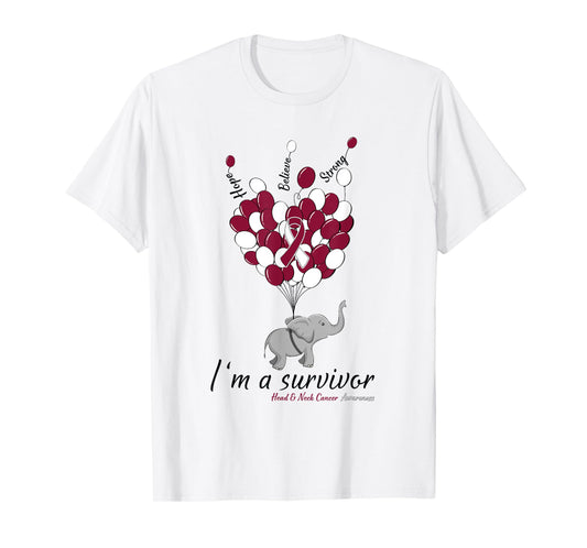 Elephant I'm a Survivor Heart Head & Neck Cancer Awareness T-Shirt
