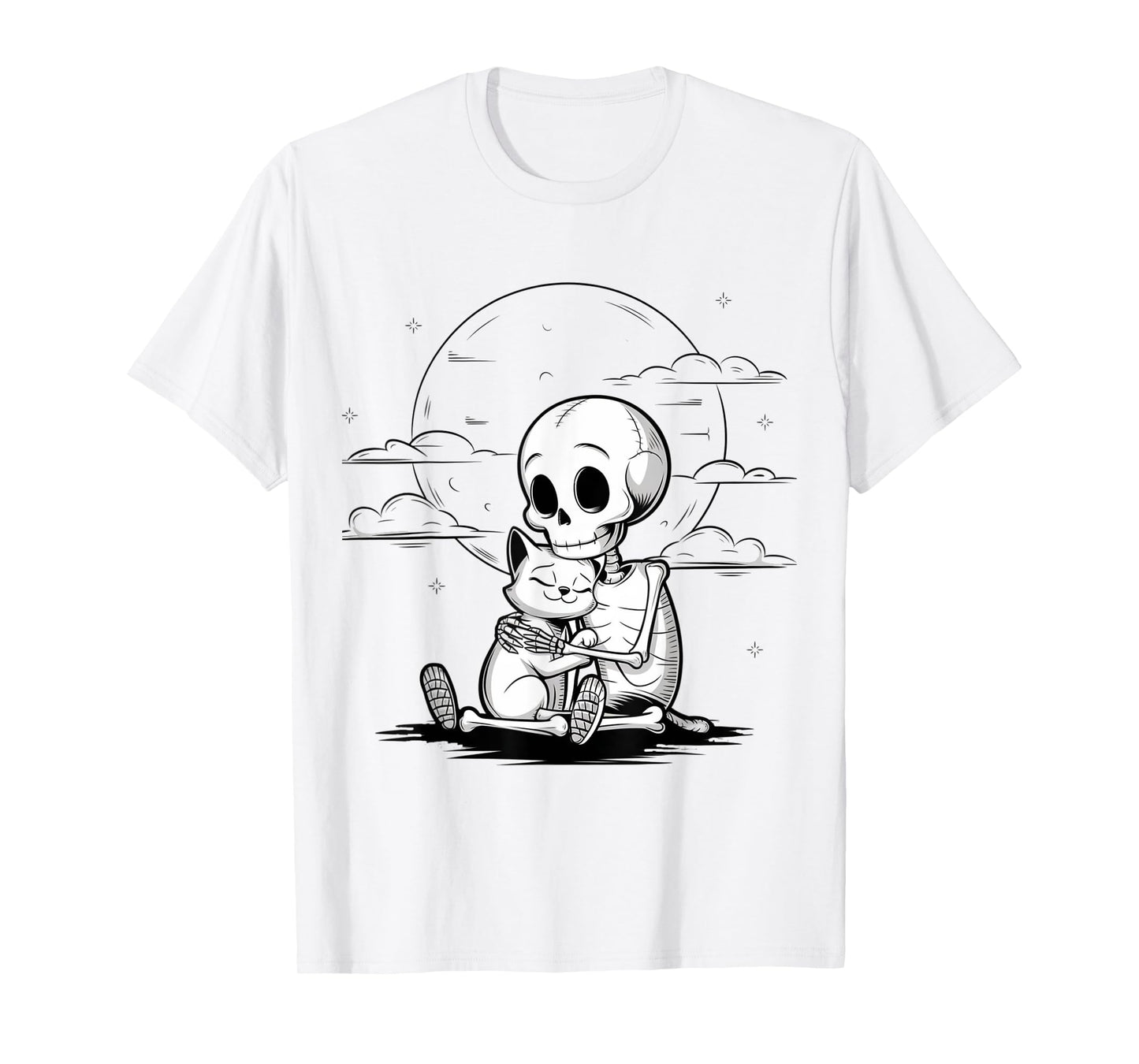 Cute Skeleton Hugging Cat Halloween T-Shirt