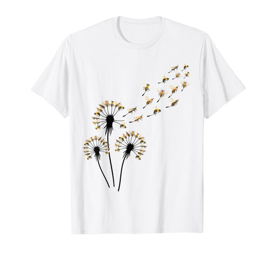 Bee Shirts Dandelion Bee Shirt for Bee Lover | Blue Floral T-Shirt