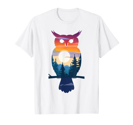 Cool Owl Watercolor Silhouette Forest Mens Womens Owl T-Shirt