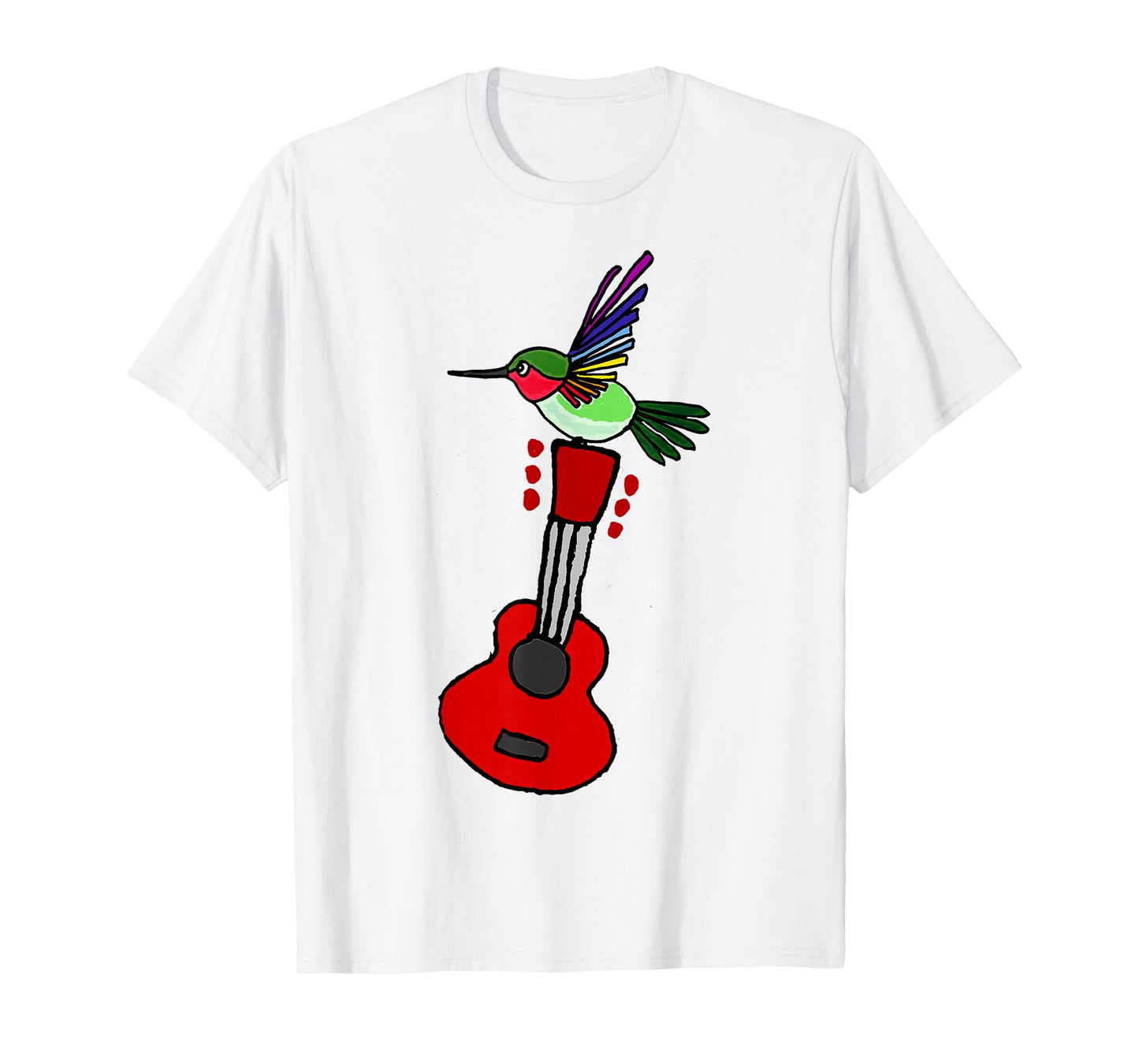 Smilenowtees Funny Hummingbird on Red Guitar T-shirt
