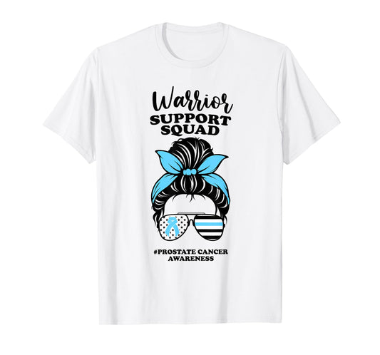 Prostate Cancer Awareness Ribbon Messy Bun Support Squad T-Shirt