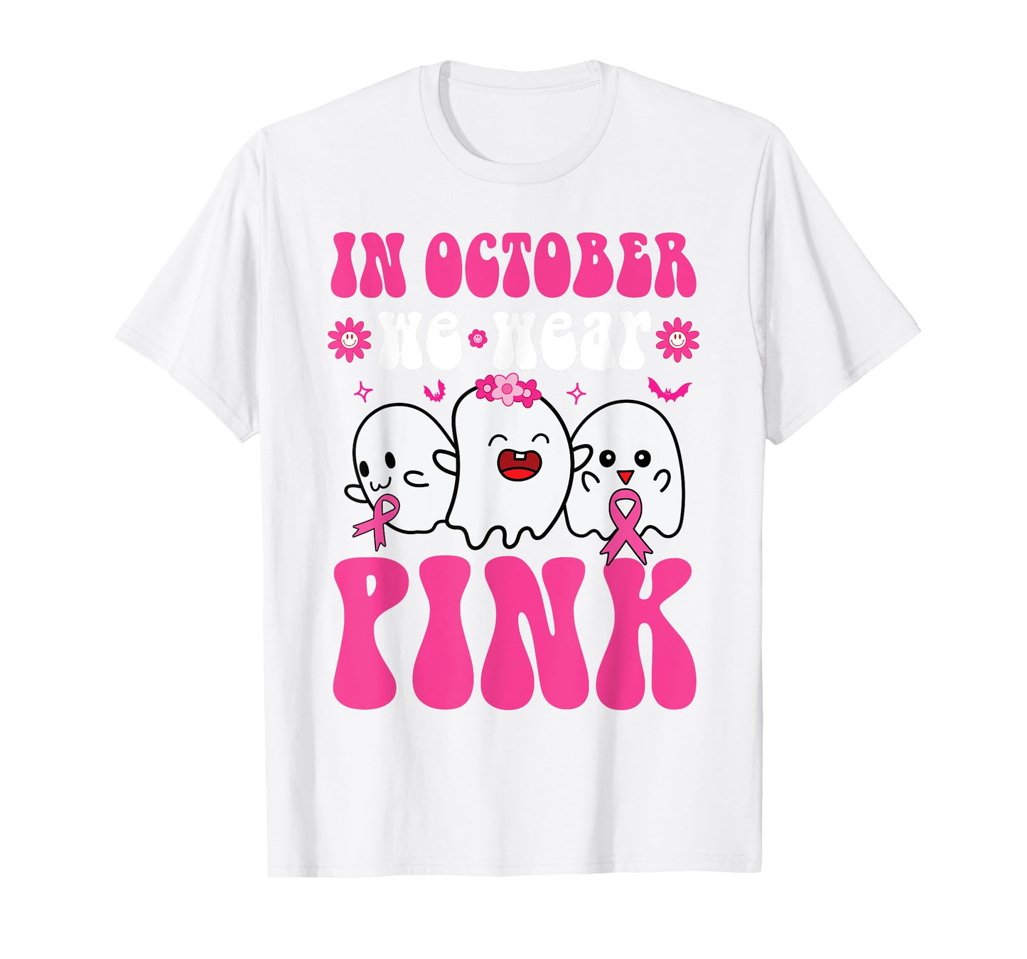 Groovy Wear Pink Breast Cancer Warrior Ghost Halloween Girls T-Shirt