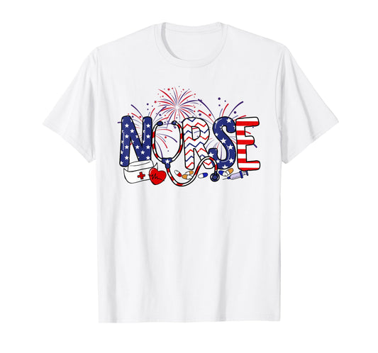 American Nurse 4th of July Nurse Stethoscope Nursing Womens T-Shirt