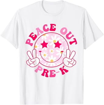 Peace Out Pre-K Teacher Student Groovy Last Day of School T-Shirt