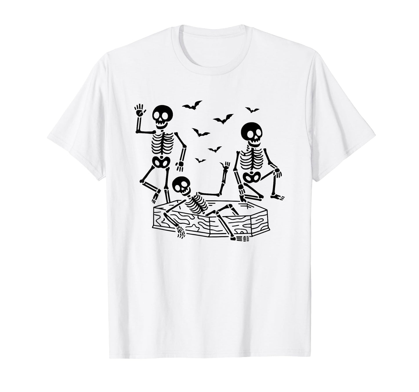 Dancing Skeletons Halloween Party Coffin Bats Funny Spooky T-Shirt