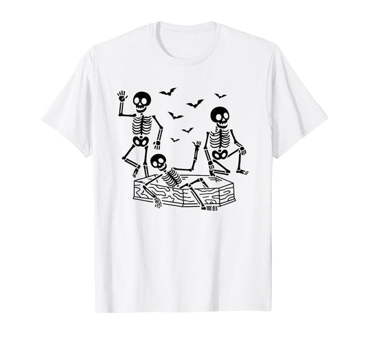 Dancing Skeletons Halloween Party Coffin Bats Funny Spooky T-Shirt