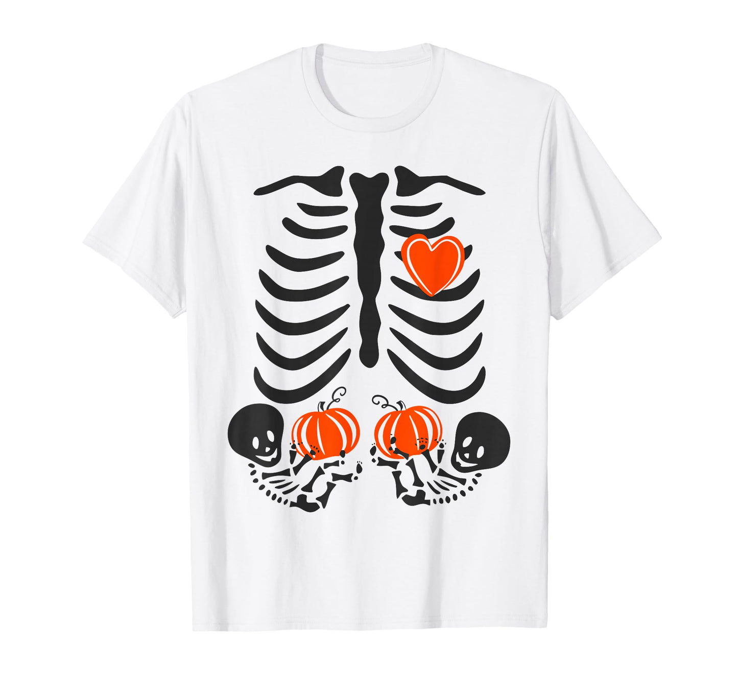 Womens Halloween Pregnancy Twins Costumes Pregnant Skeleton T-Shirt