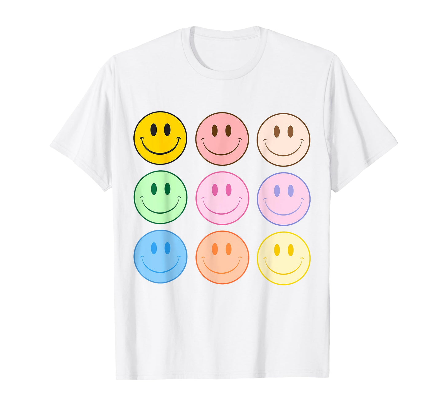 Retro Happy Face Colorful - Smile Face Trendy T-Shirt