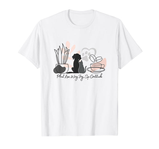 Aesthetic Minimalistic Plant Dog Coffee Art Drawing Women T-Shirt
