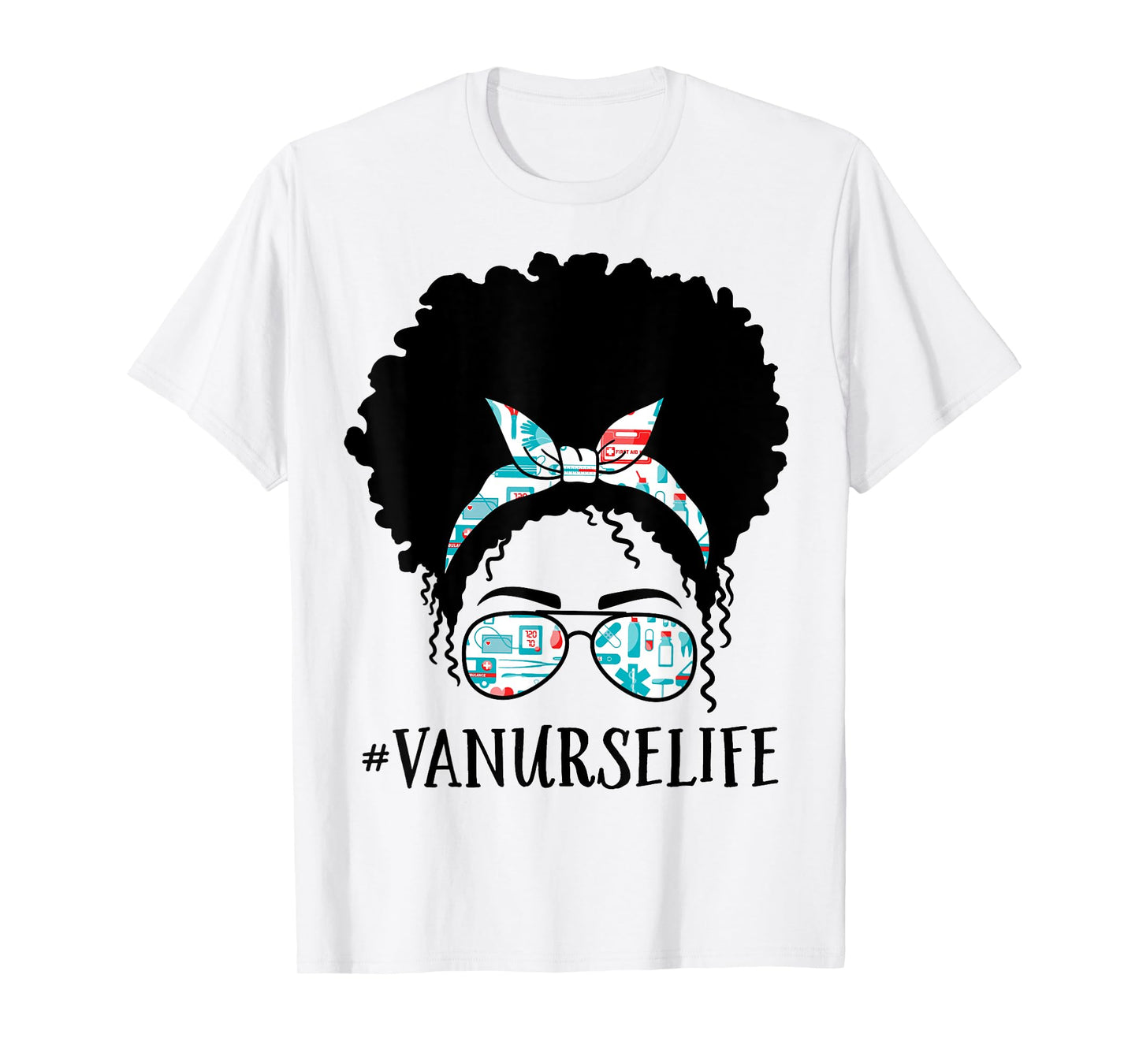 Va Nurse Black Afro Messy Bun Crew African American Women T-Shirt