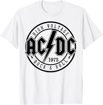 AC/DC Classic White Cotton T-Shirt - Rock & Roll, Adult, Short Sleeve