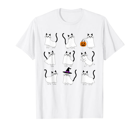 Cute Ghost Cat Funny Halloween Outfit Costumes Black Cat T-Shirt