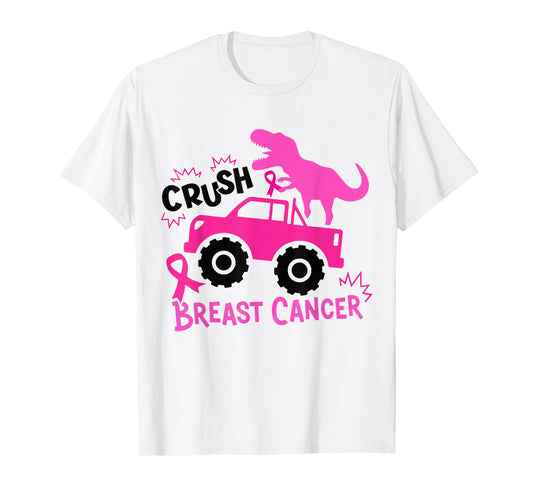 Crush Breast Cancer Dinosaur T Rex Monster Truck Boys Kids T-Shirt