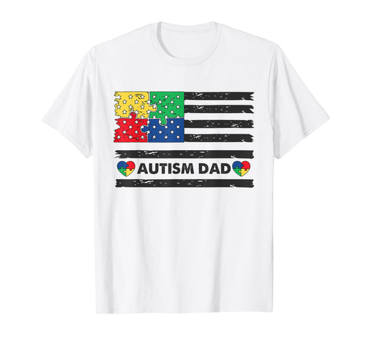 Autism Dad American Flag USA T-Shirt