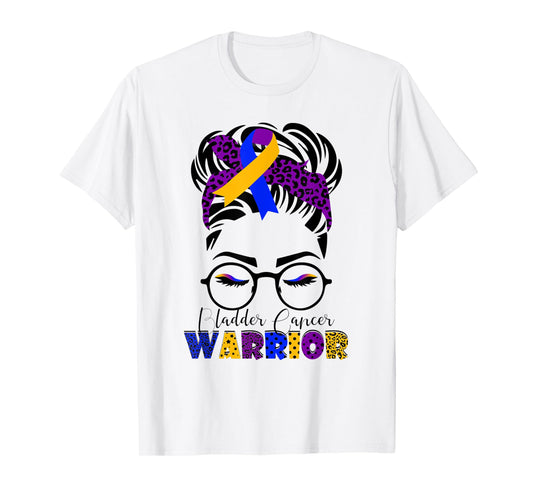 Messy Bun Leopard Bandana Bladder Cancer Warrior Mothers Day T-Shirt