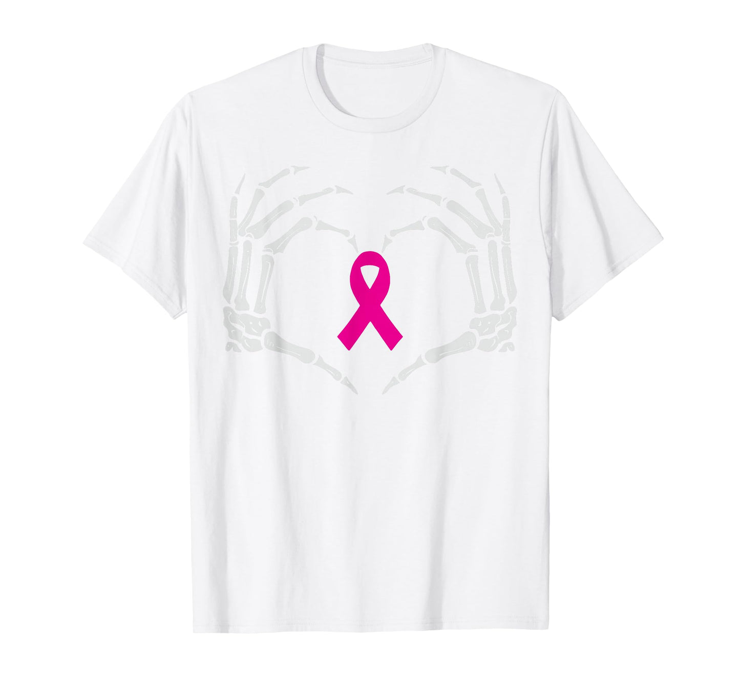 Skeleton Hands Heart Breast Cancer Awareness Pink Ribbon T-Shirt