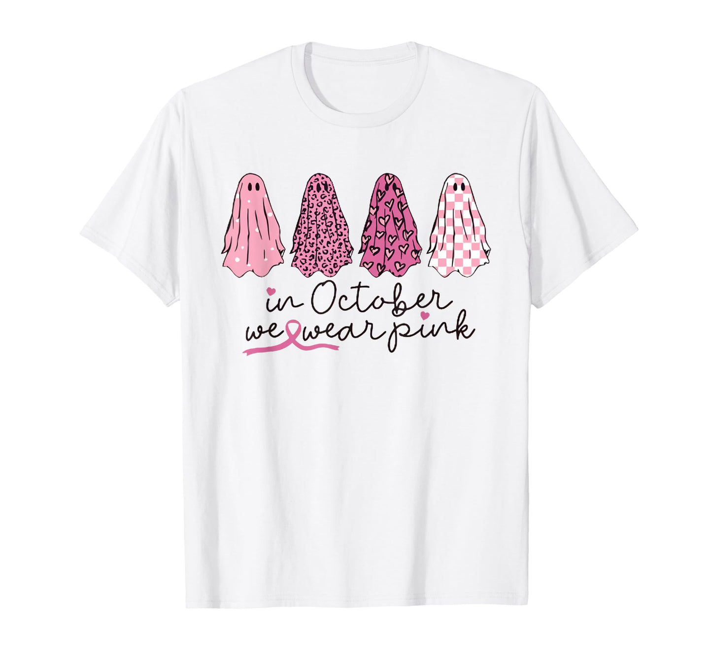 Women In October We Wear Pink Wizard Ghosts Breast Cancer T-Shirt