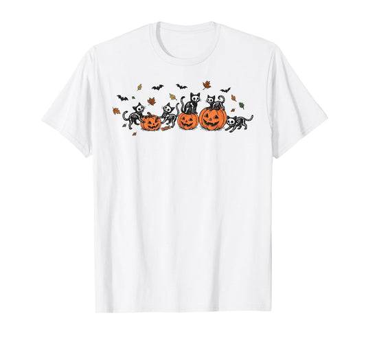 Cute Halloween Cat Ghost Pumpkin Skeleton Spooky Season Cat T-Shirt