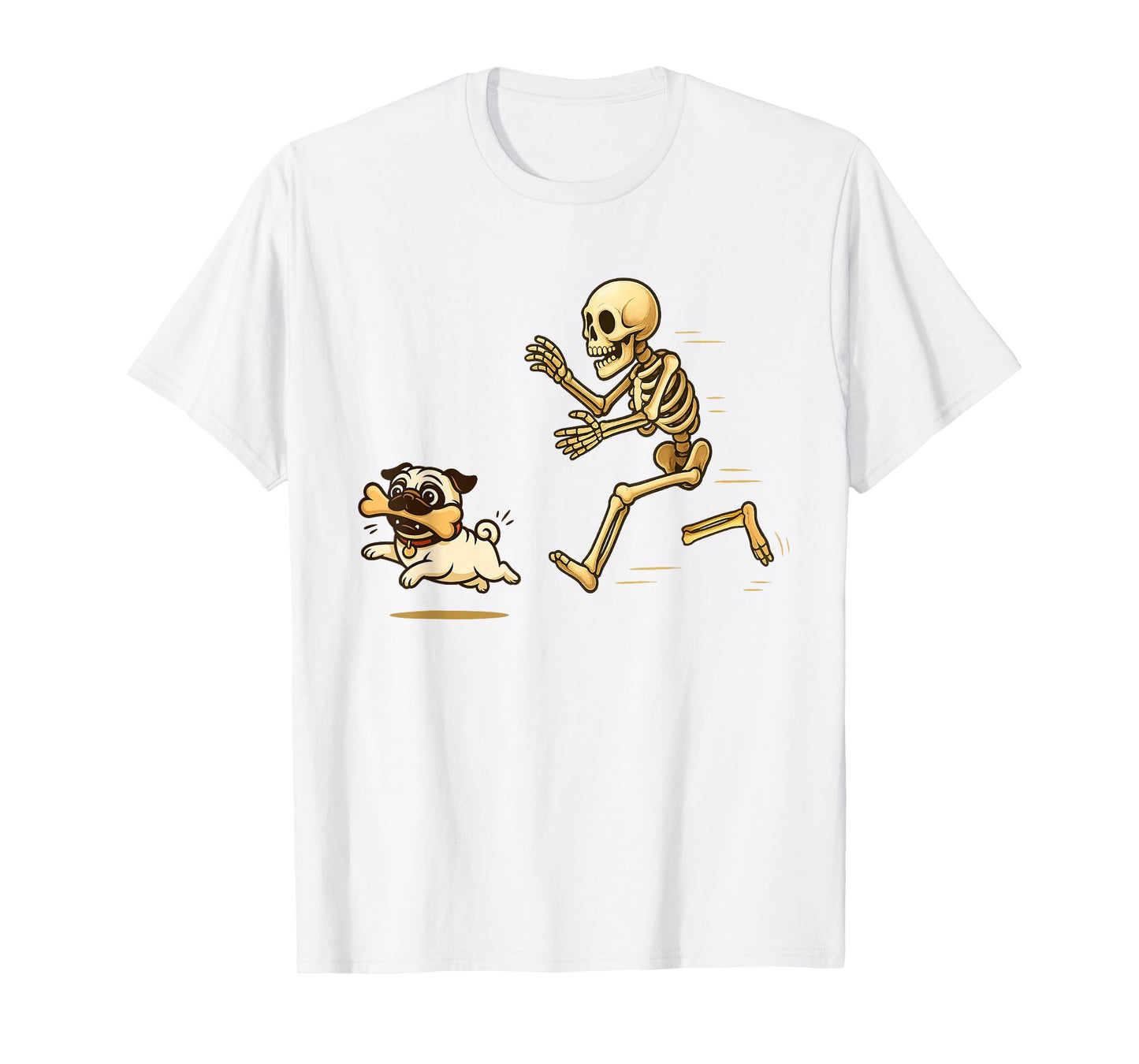 Funny Pug Dog Halloween Steal Bone Skeleton Chase Spooky Pug T-Shirt