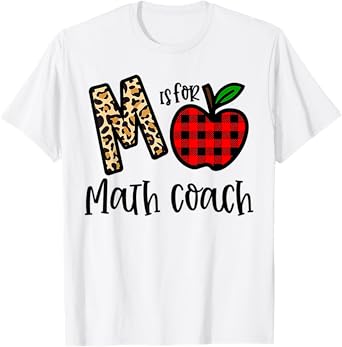 M Is For Math Coach Leopard Apple Red Plain T-Shirt