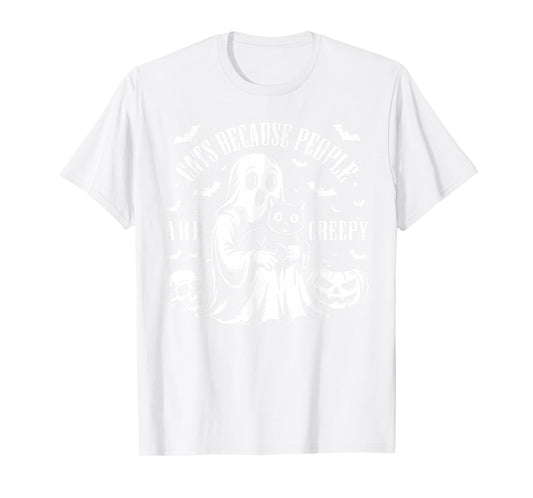 Cute Ghost Boo! Cats Because People are Creepy Cat Halloween T-Shirt