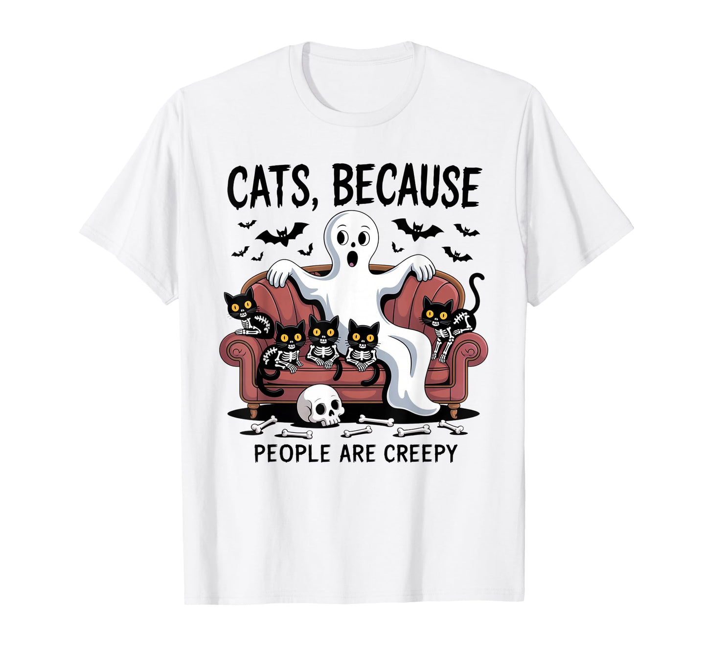 Cats Because People are Creepy Ghost Halloween Cat Mom Kids T-Shirt