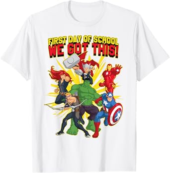 Marvel Avengers First Day Of School Text T-Shirt
