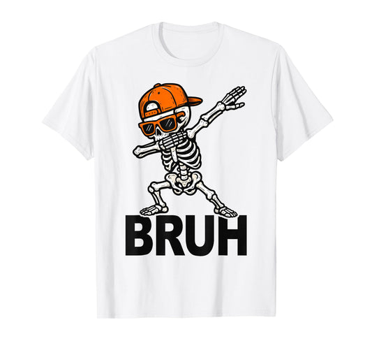 Dabbing Skeleton Bruh Halloween Dab Trick Or Treat Boys Kids T-Shirt