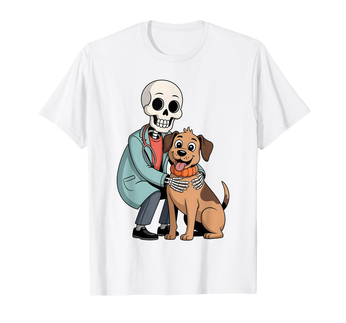 Skeleton Hugging Dog Funny Vet Dog Lover Halloween Men Women T-Shirt