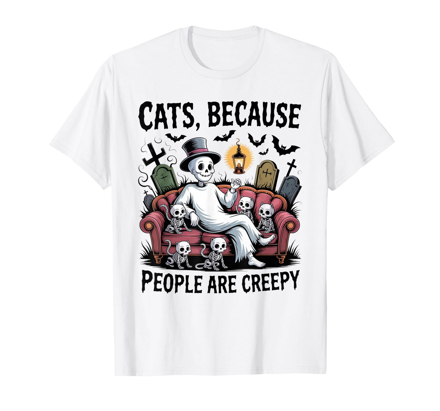 Cats Because People are Creepy Ghost Halloween Cat Mom Kids T-Shirt