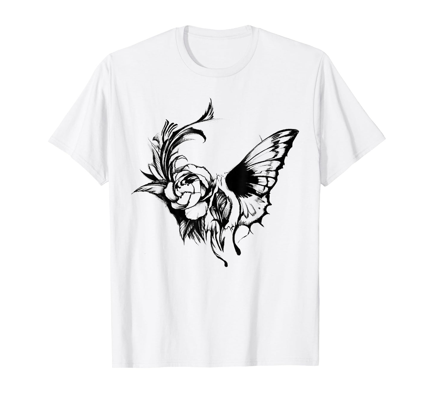 Skull Butterfly Halloween Gothic Skeleton Flowers T-Shirt