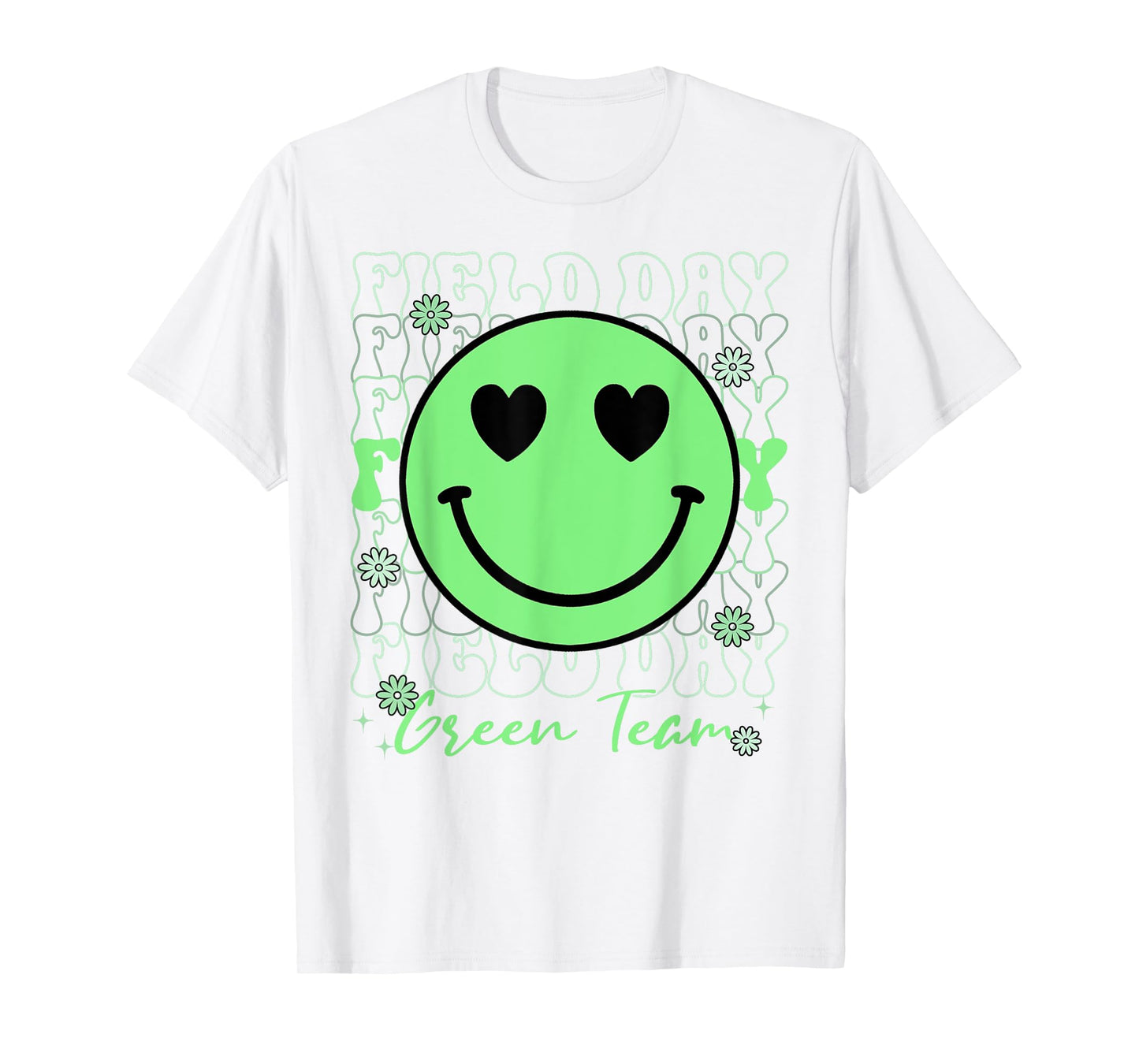 Field Day Green Team Smile Face Field Day Games Kids Teacher T-Shirt