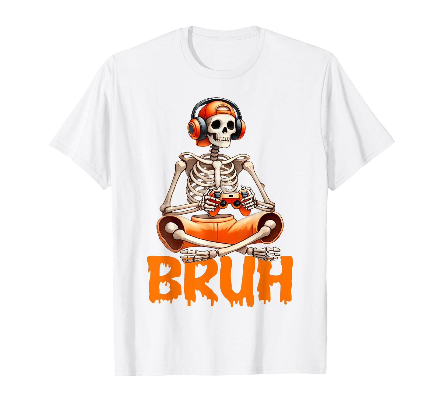 Bruh Halloween Boys Kids Gamer Mens Skeleton Video Gaming T-Shirt