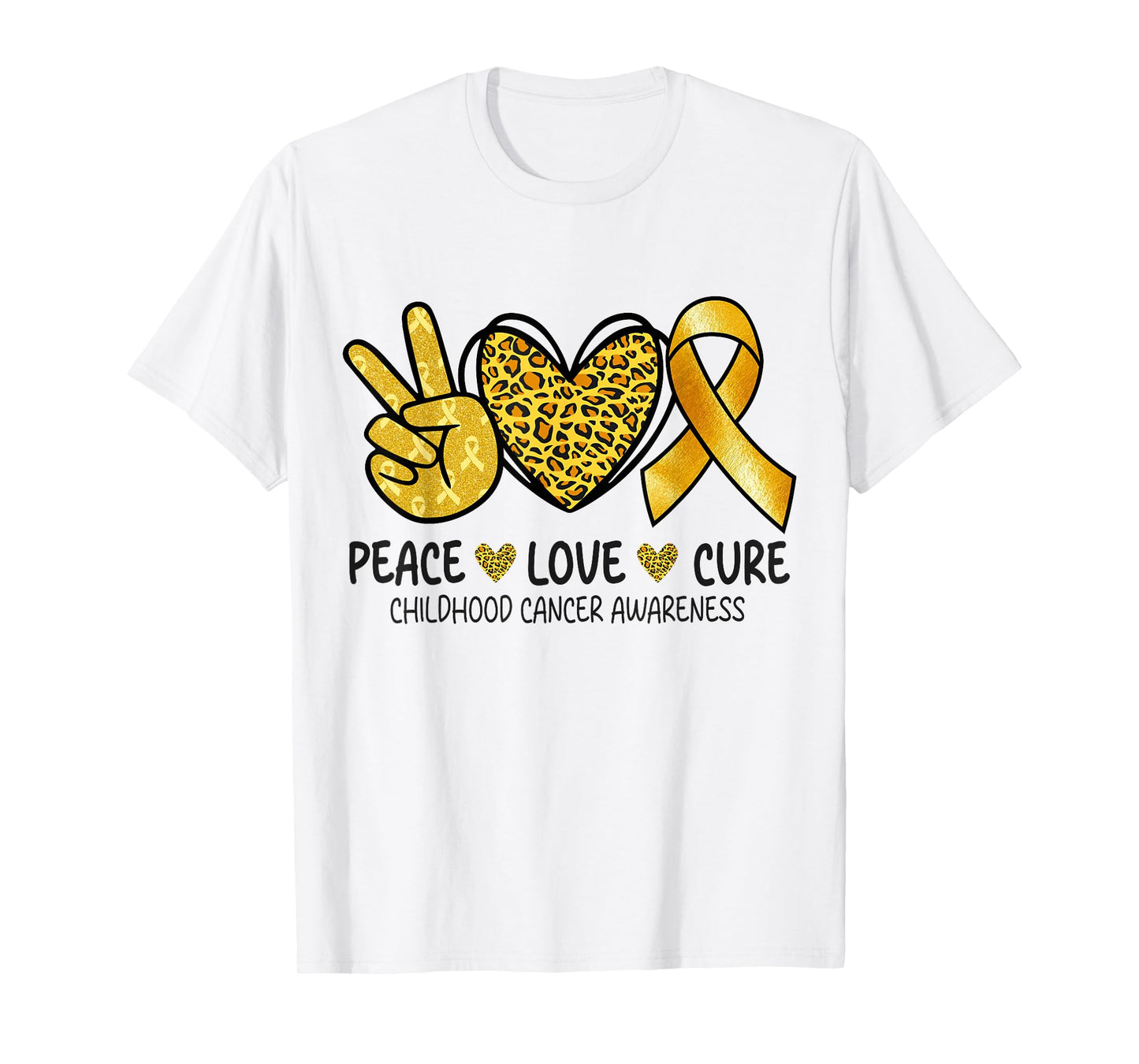 Peace Love Cure Childhood Cancer Awareness Gold Ribbon T-Shirt