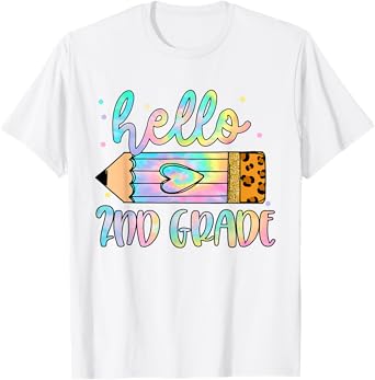 Back To School Hello 2nd Grade Leopard Tie Dye Pencil Kids T-Shirt
