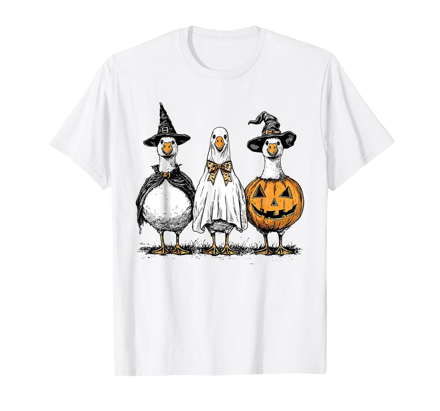 Halloween Witch Goose Retro Ghost Pumpkin Animals Lover T-Shirt