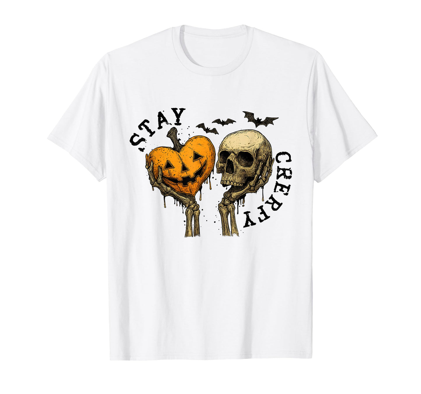 Funny Horror Stay Creepy Skeleton Hearts Pumpkin Halloween T-Shirt