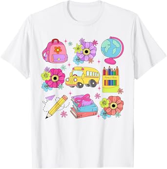 Cute Teacher Coquette Pencil Bow School Bus Back To School T-Shirt